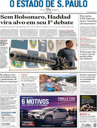 Capa do jornal Estadão 21/09/2018