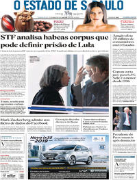 Capa do jornal Estadão 22/03/2018