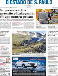 Capa do jornal Estadão 23/03/2018