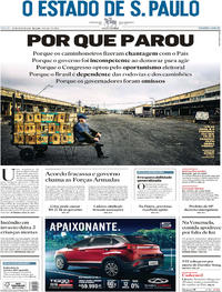 Capa do jornal Estadão 26/05/2018