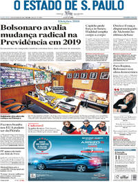 Capa do jornal Estadão 26/10/2018