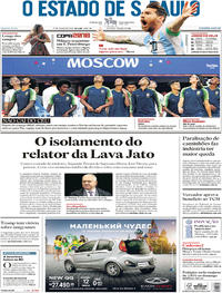 Capa do jornal Estadão 27/06/2018