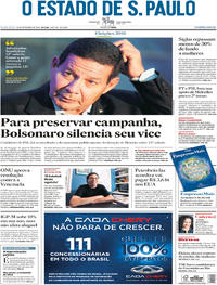 Capa do jornal Estadão 28/09/2018