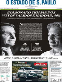 Capa do jornal Estadão 28/10/2018