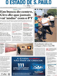 Capa do jornal Estadão 29/09/2018