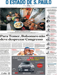Capa do jornal Estadão 30/12/2018