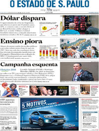 Capa do jornal Estadão 31/08/2018