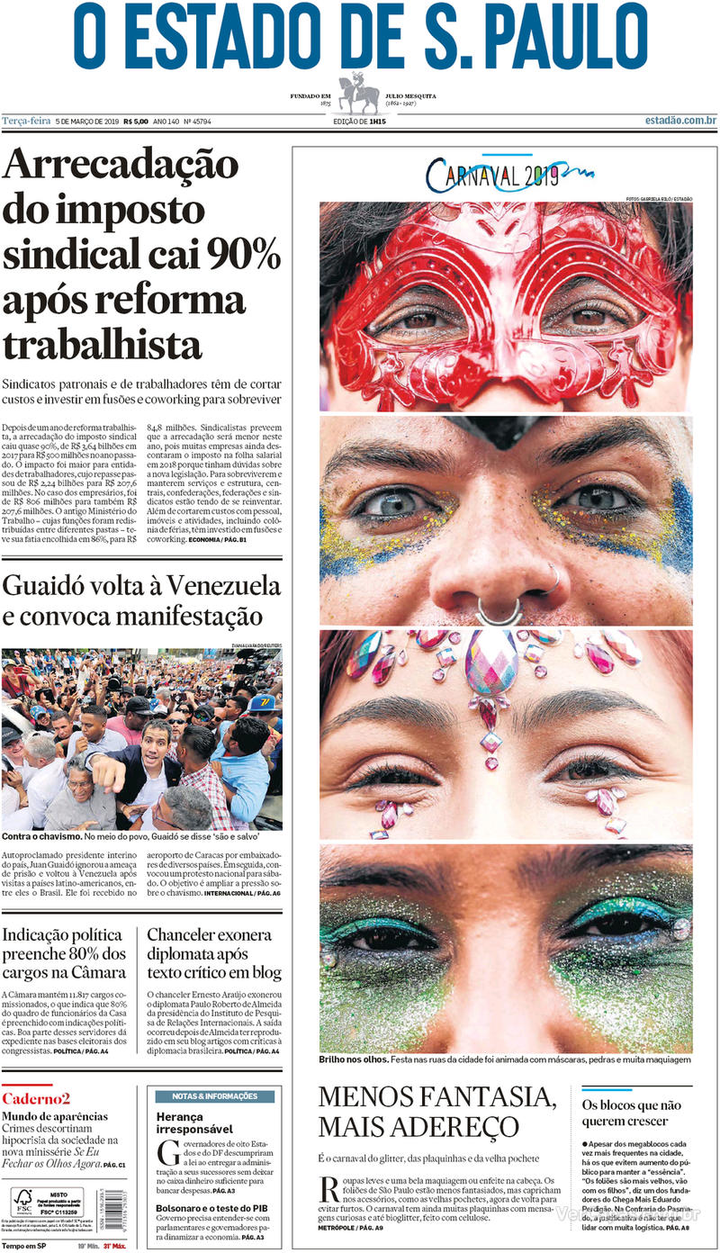 Capa O Estado de Sao Paulo 2019-03-05
