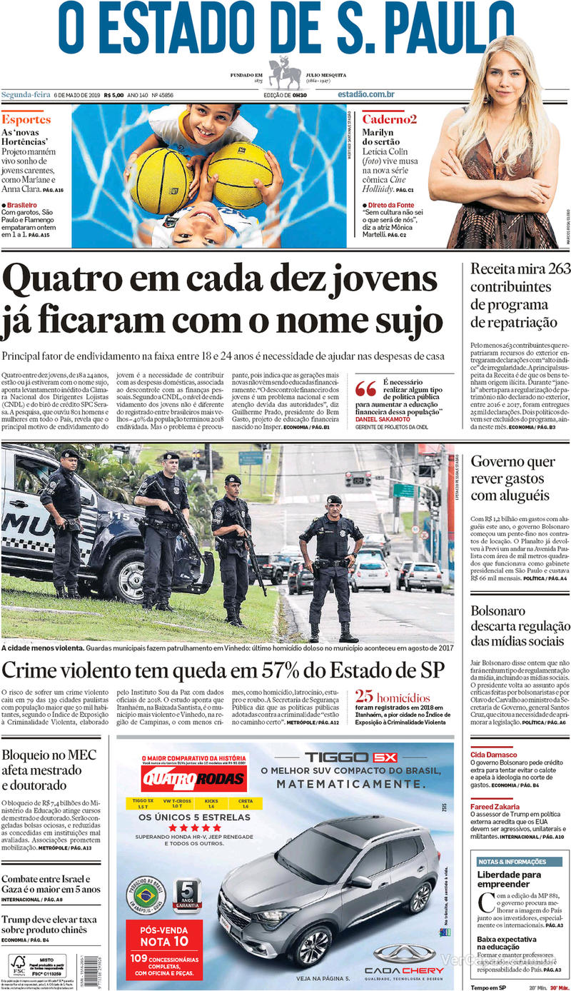 Capa O Estado de Sao Paulo 2019-05-06