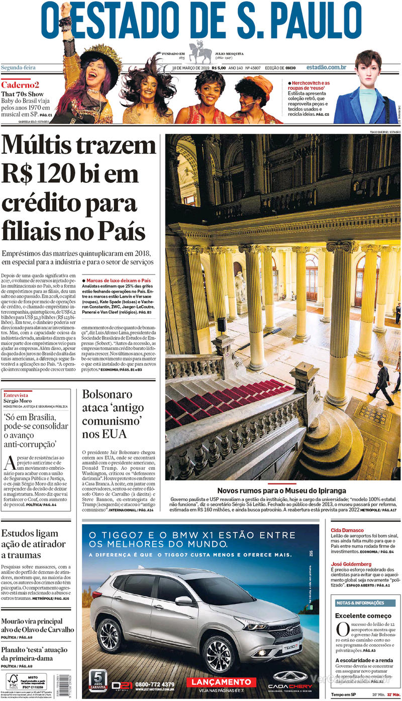 Capa O Estado de Sao Paulo 2019-03-18