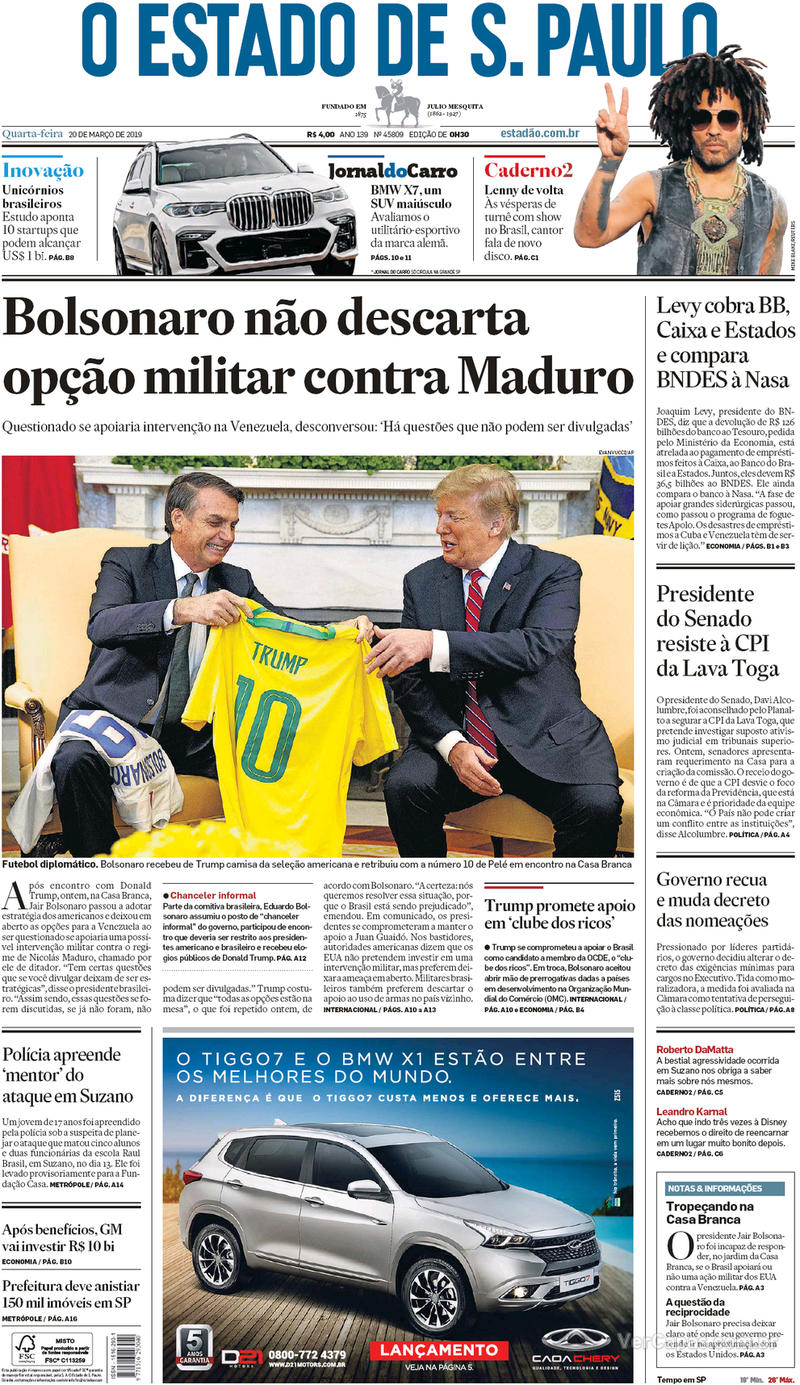 Capa O Estado de Sao Paulo 2019-03-20