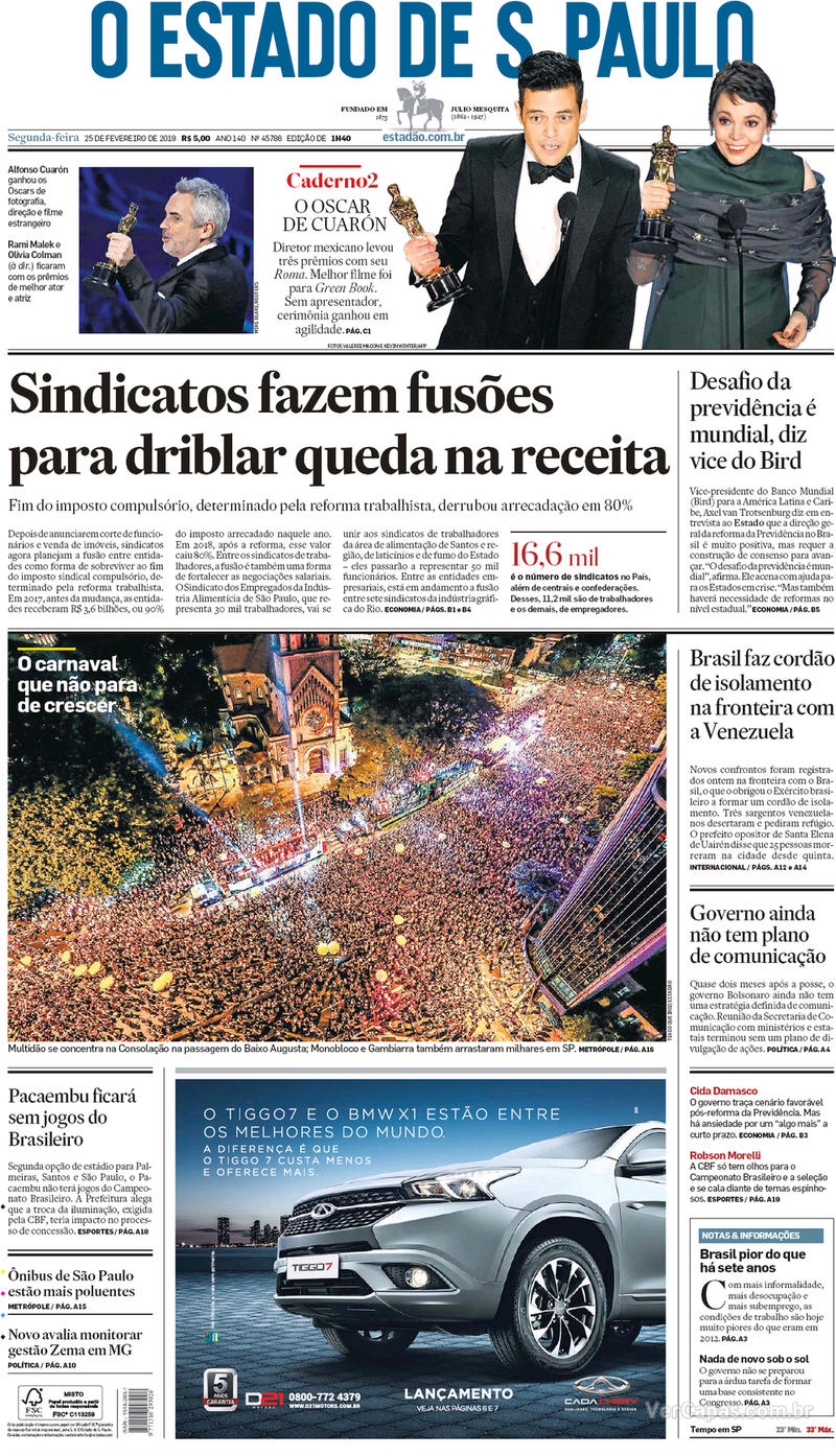 Capa O Estado de Sao Paulo 2019-02-25
