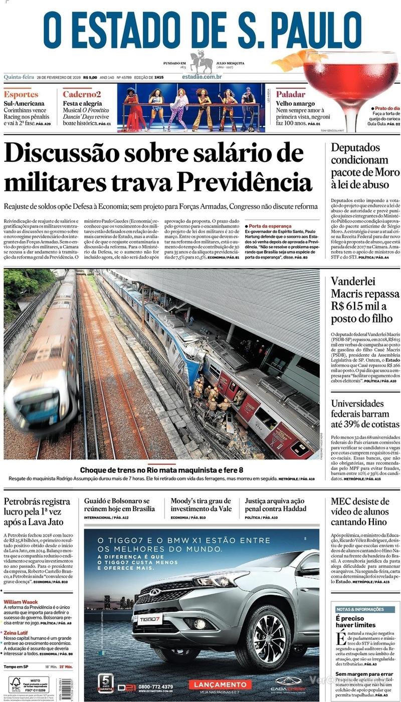 Capa O Estado de Sao Paulo 2019-02-28