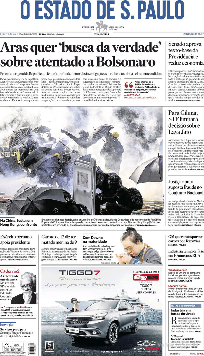 Capa jornal O Estado de Sao Paulo