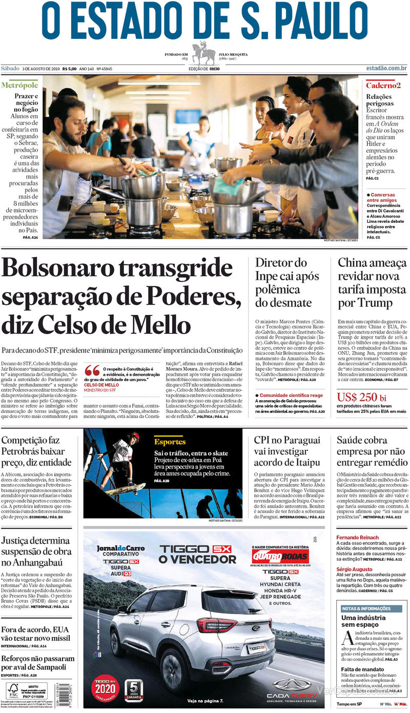 Capa jornal O Estado de Sao Paulo