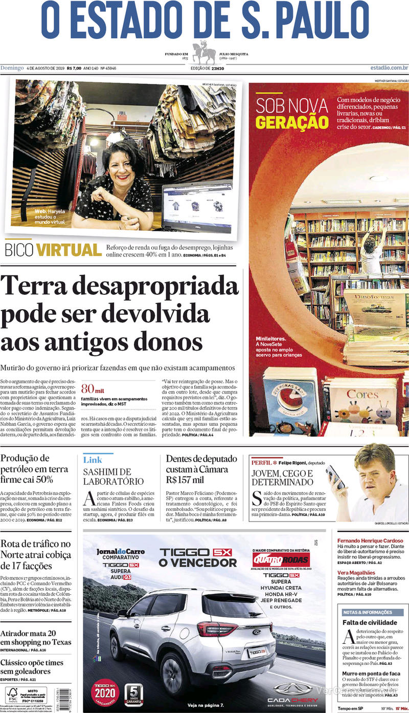 Capa jornal O Estado de Sao Paulo