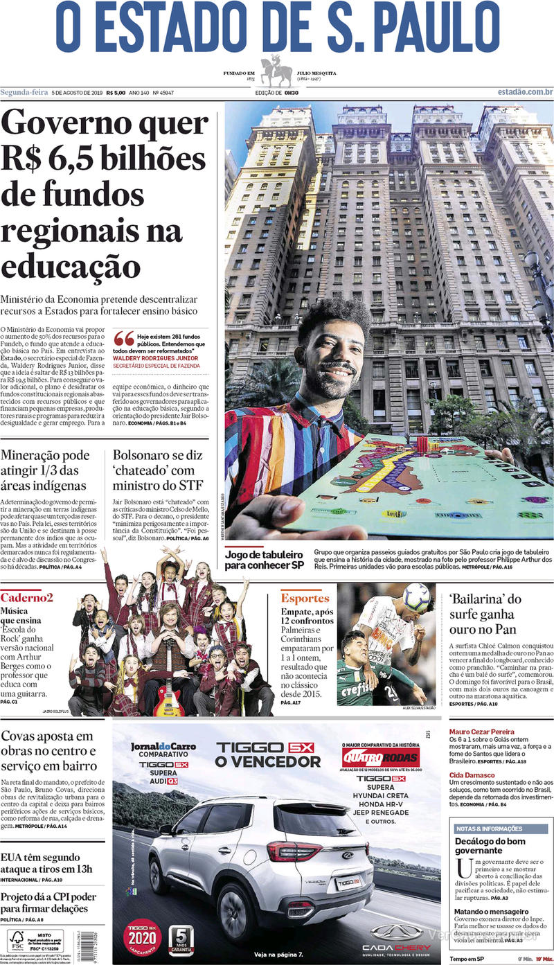 Capa jornal O Estado de Sao Paulo