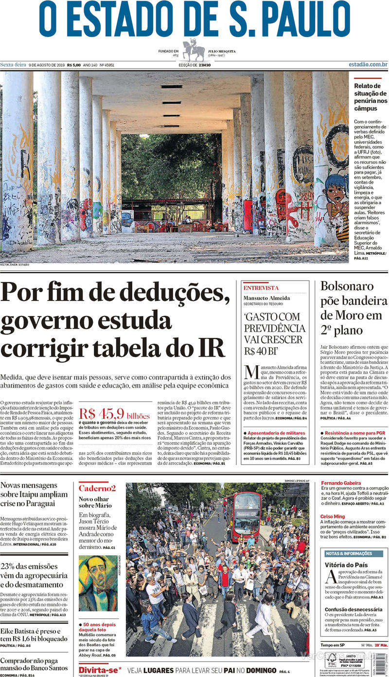 Capa jornal O Estado de Sao Paulo