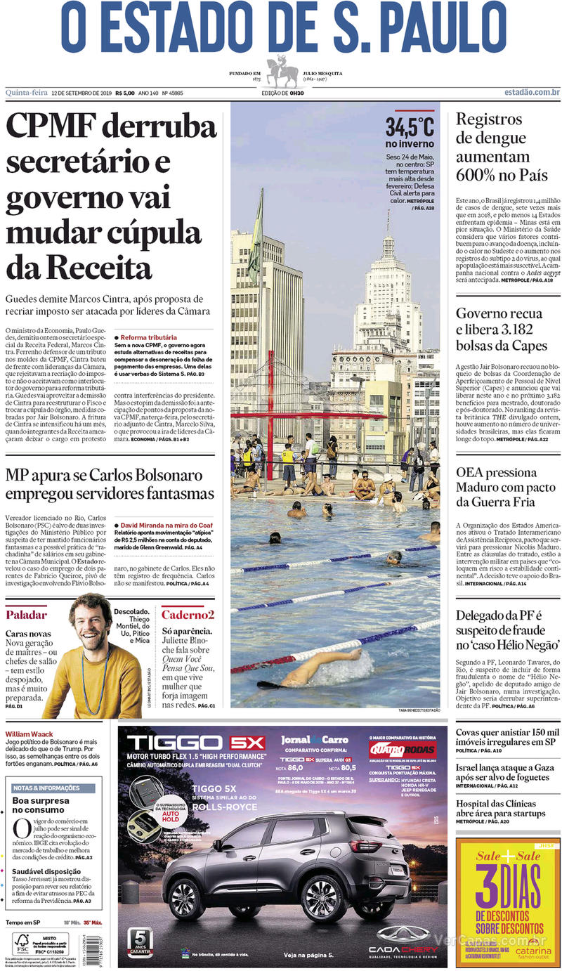 Capa jornal O Estado de Sao Paulo