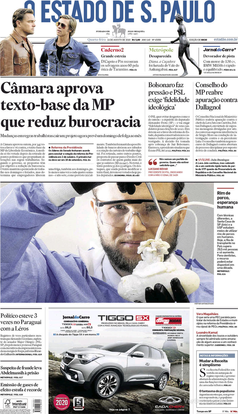 Capa jornal O Estado de Sao Paulo