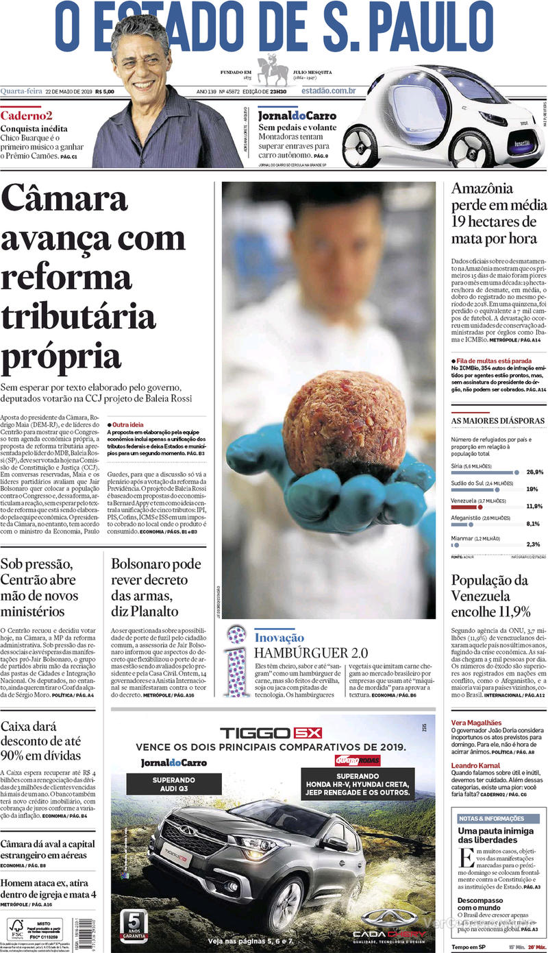 Capa jornal O Estado de Sao Paulo 22/05/2019