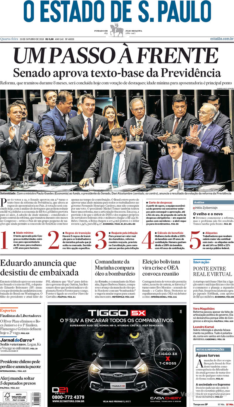 Capa jornal O Estado de Sao Paulo