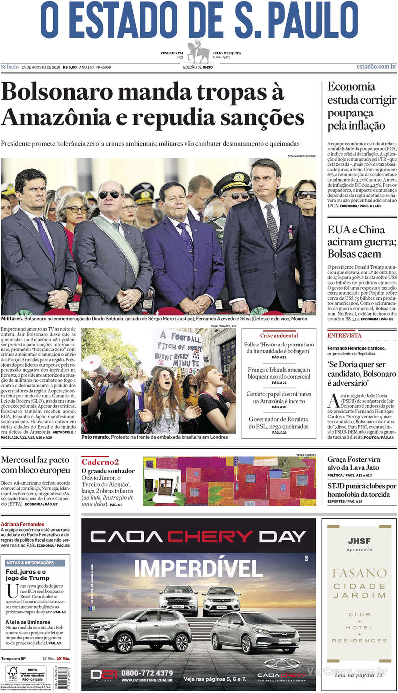 Capa jornal O Estado de Sao Paulo