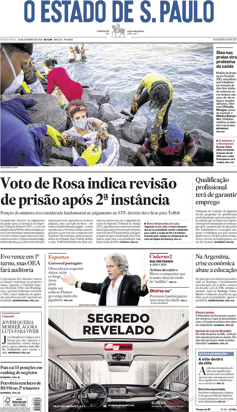 Capa jornal O Estado de Sao Paulo