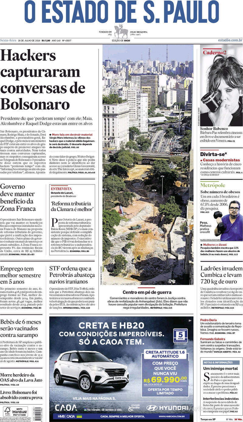 Capa jornal O Estado de Sao Paulo
