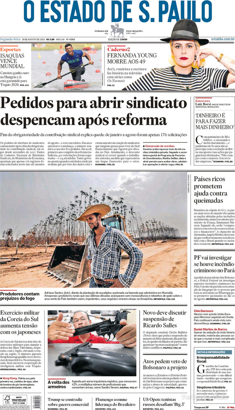 Capa jornal O Estado de Sao Paulo