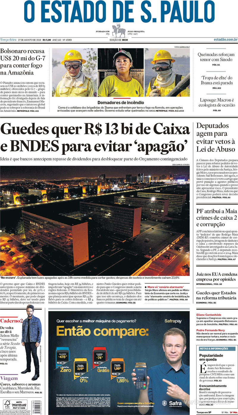 Capa jornal O Estado de Sao Paulo