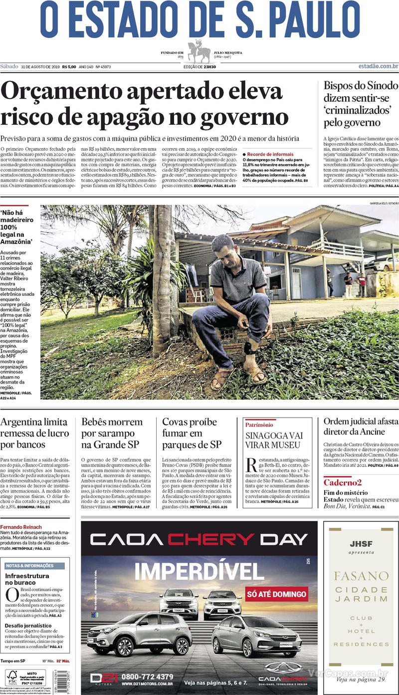 Capa jornal O Estado de Sao Paulo