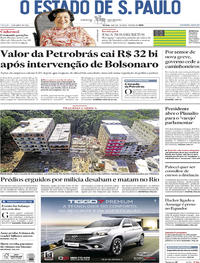 Capa do jornal Estadão 13/04/2019