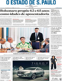 Capa do jornal Estadão 15/02/2019