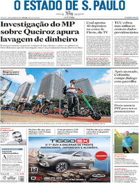 Capa do jornal Estadão 19/01/2019