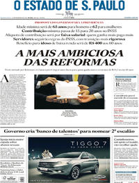 Capa do jornal Estadão 21/02/2019
