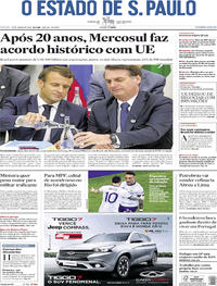 Capa do jornal Estadão 29/06/2019