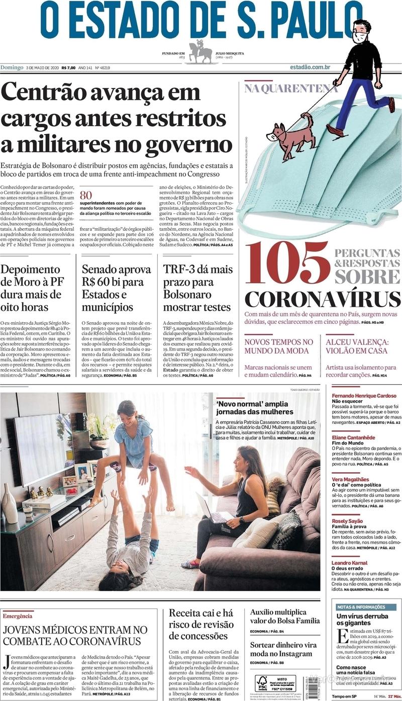 Capa do jornal O Estado de Sao Paulo 03/05/2020