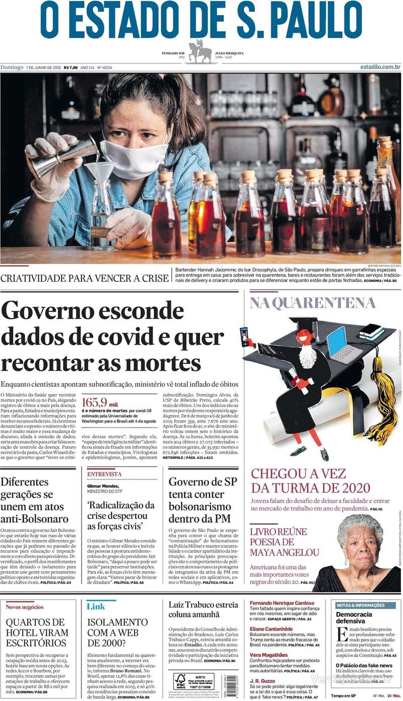 Capa do jornal O Estado de Sao Paulo 07/06/2020