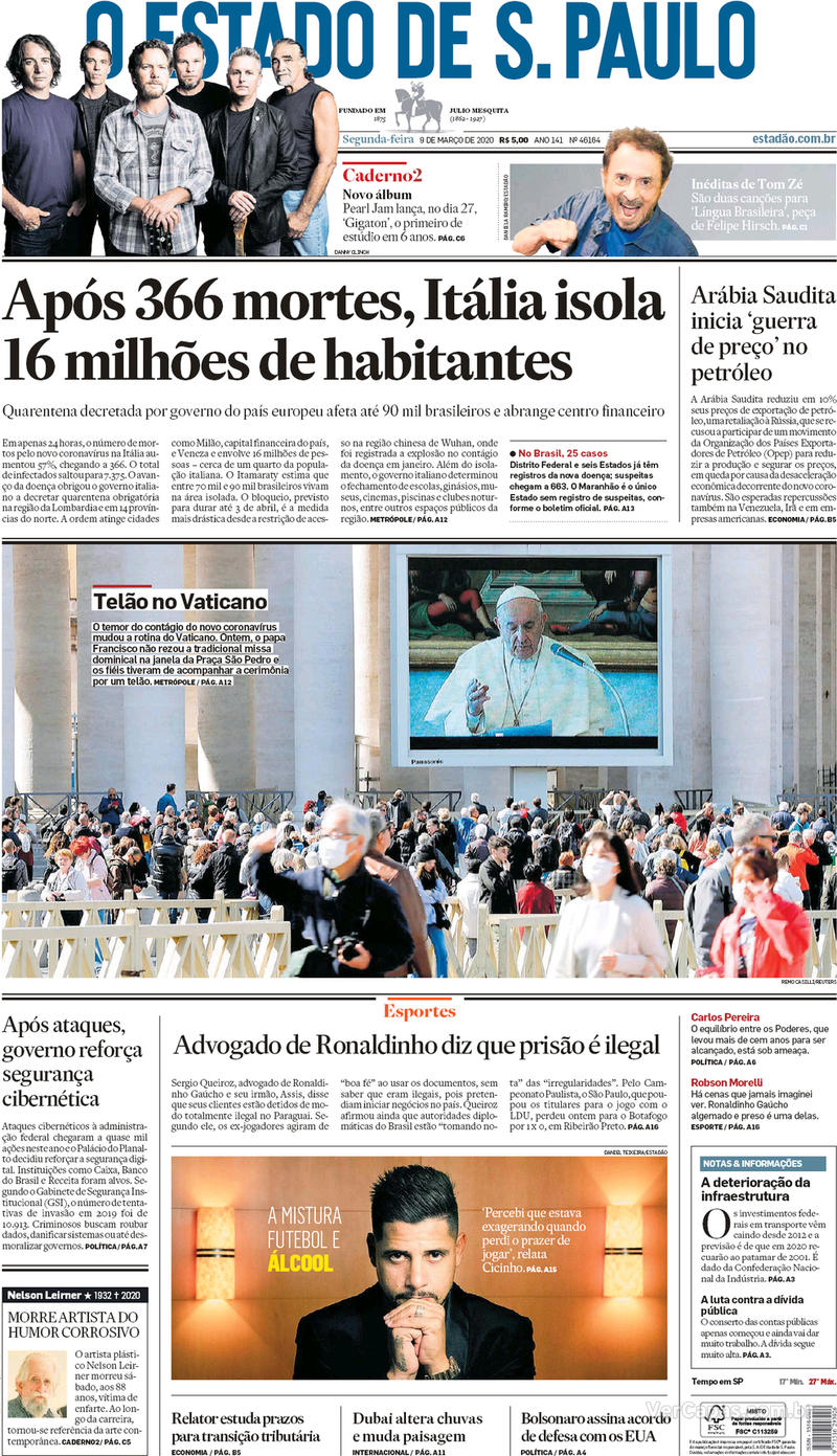 Capa jornal O Estado de Sao Paulo