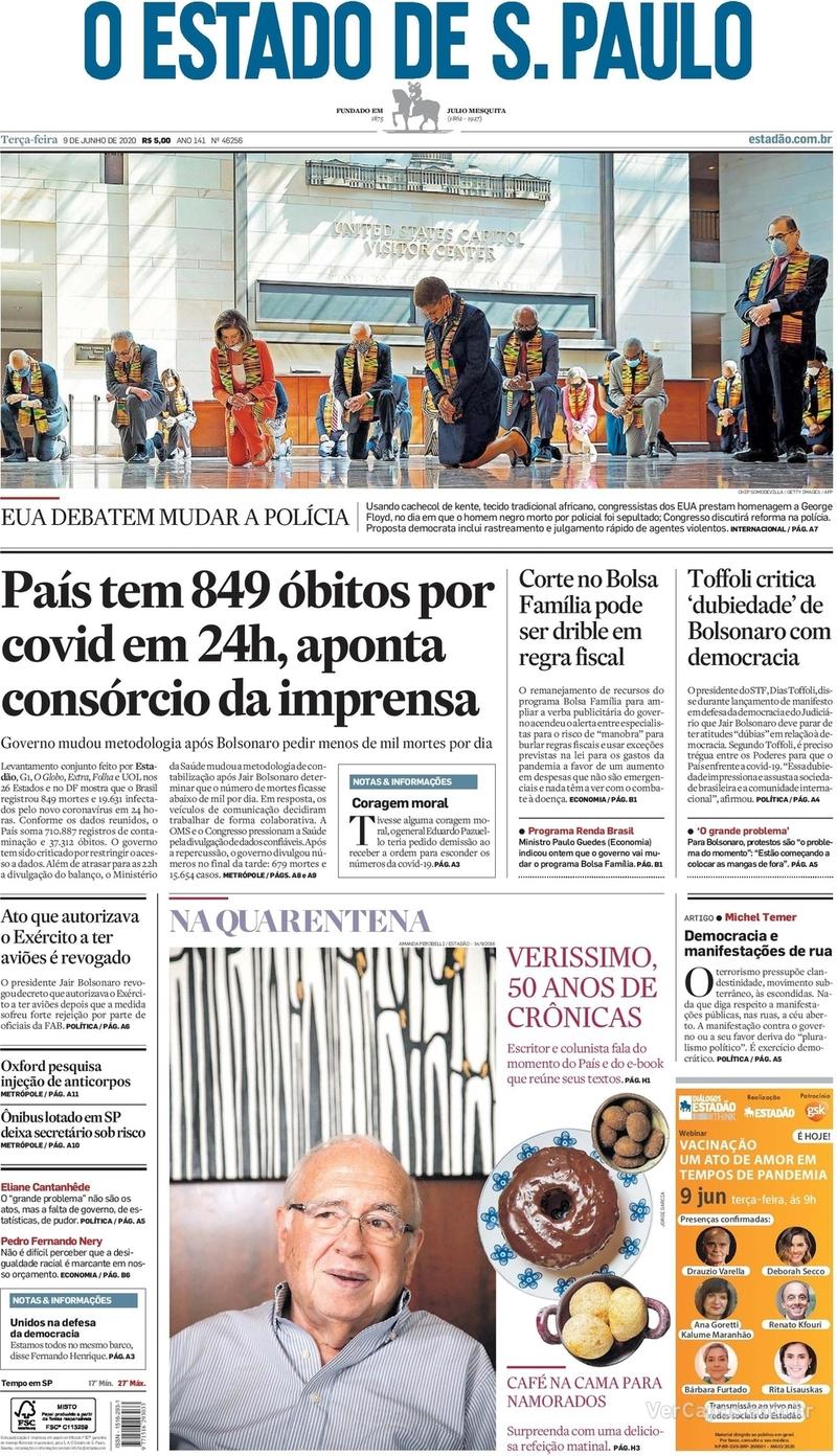Capa do jornal O Estado de Sao Paulo 09/06/2020