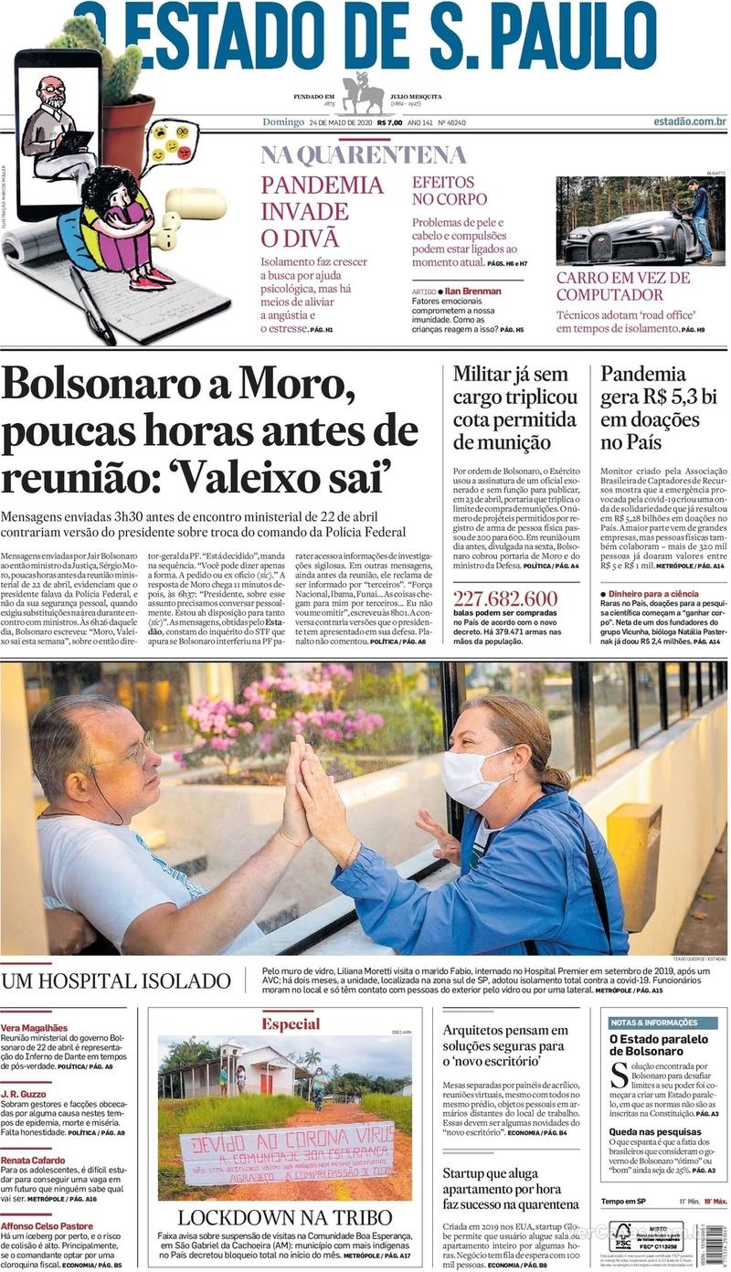 Capa do jornal O Estado de Sao Paulo 24/05/2020
