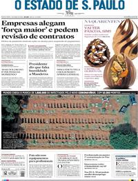 Capa do jornal Estadão 03/04/2020