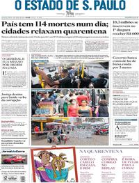 Capa do jornal Estadão 08/04/2020