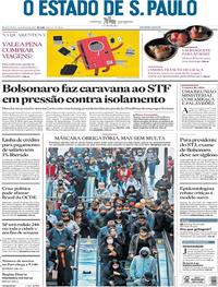 Capa do jornal Estadão 08/05/2020