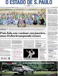 Capa do jornal Estadão 09/09/2020