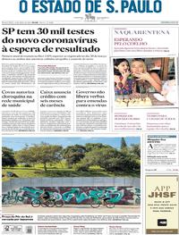 Capa do jornal Estadão 10/04/2020