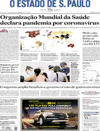 Capa do jornal Estadão 12/03/2020