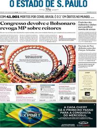 Capa do jornal Estadão 13/06/2020