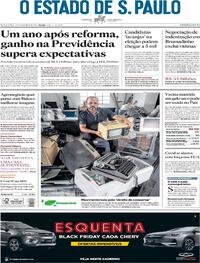 Capa do jornal Estadão 13/11/2020